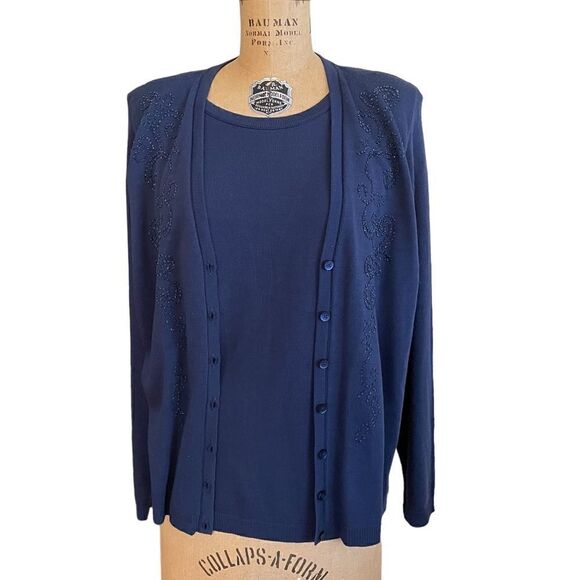 Vintage Blue Alfred Dunner beaded twin set effect sweater size small - Picture 6 of 11